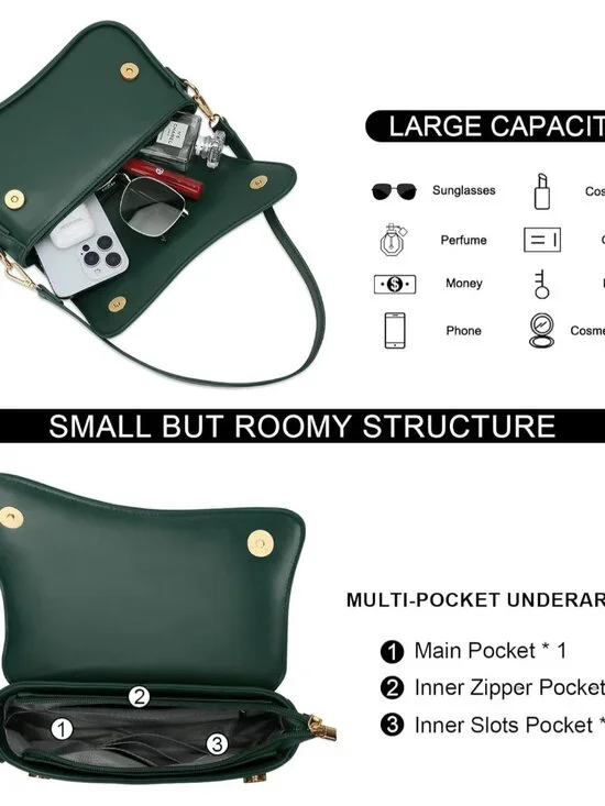 Women's Green Small Clutch Purses Cute Hobo Imported Handbag Shoulder Bag - Picture 4 of 7